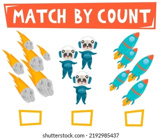 Education game for children count and match count the number of cute cartoon solar system comet uranus saturn planet and match with the right numbers printable worksheet. Rockets, panda, asteroids