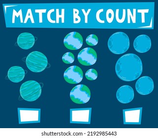 Education game for children count and match count the number of cute cartoon solar system comet uranus saturn planet and match with the right numbers printable worksheet. Different planets