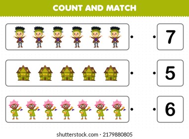 Education Game For Children Count The Number Of Cute Cartoon Spooky House Frankenstein Scientist Costume And Match With The Right Numbers Halloween Printable Worksheet