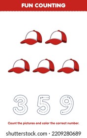 Education Game For Children Count The Pictures And Color The Correct Number From Cartoon Red Cap Printable Wearable Clothes Worksheet