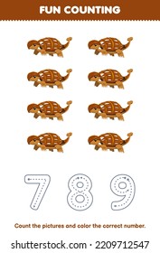 Education game for children count the pictures and color the correct number from cute cartoon ankylosaurus printable prehistoric dinosaur worksheet