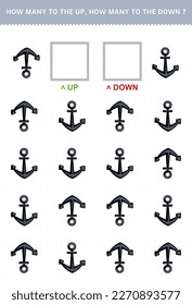 Education game for children of counting up and down picture of cute cartoon anchor printable pirate worksheet