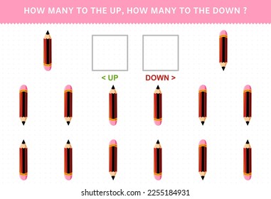 Education game for children counting how many up and down picture of cute cartoon pencil printable tool worksheet