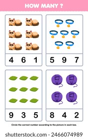 Education game for children counting how many cute cartoon cat and stuff in each box pet worksheet
