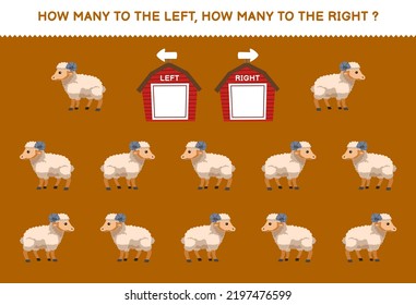 Education game for children of counting left and right picture of cute cartoon sheep printable farm worksheet