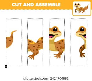 Education game for children cut and assemble puzzle cute gecko picture printable pet worksheet