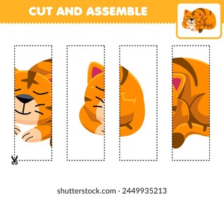 Education game for children cut and assemble puzzle cute sleeping cat picture pet worksheet