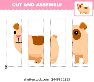 Education game for children cut and assemble puzzle cute guinea pig picture printable pet worksheet