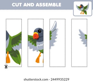 Education game for children cut and assemble puzzle cute flying bird picture pet worksheet