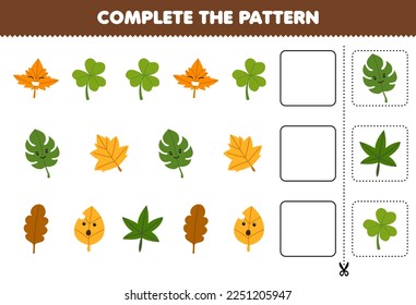 Juego de educación para niños cortar y completar el patrón de cada fila desde una hoja de cálculo tierno