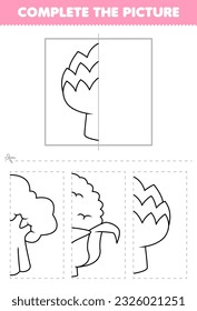 Education game for children cut and complete the picture of cute cartoon asparagus half outline for coloring printable vegetable worksheet