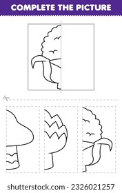 Education game for children cut and complete the picture of cute cartoon corn half outline for coloring printable vegetable worksheet
