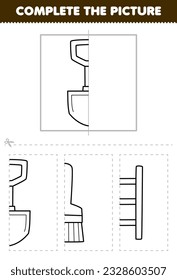 Education game for children cut and complete the picture of cute cartoon shovel half outline for coloring printable tool worksheet
