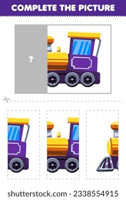 Education game for children cut   complete the correct picture cute cartoon locomotive train printable transportation worksheet