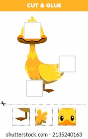 Education game for children cut and glue cut parts of cute cartoon animal duck and glue them printable worksheet