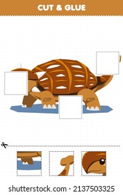 Education game for children cut and glue cut parts of cute cartoon prehistoric dinosaur ankylosaurus and glue them printable worksheet