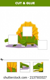 Education game for children cut and glue cut parts of cute cartoon prehistoric dinosaur dimetrodon and glue them printable worksheet