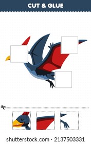 Education game for children cut and glue cut parts of cute cartoon prehistoric dinosaur pteranodon and glue them printable worksheet