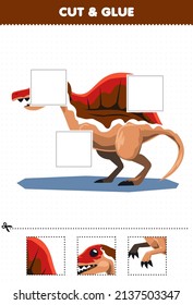 Education game for children cut and glue cut parts of cute cartoon prehistoric dinosaur spinosaurus and glue them printable worksheet