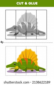 Education game for children cut and glue with cute cartoon prehistoric dinosaur dimetrodon
