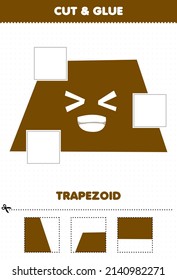 Education game for children cut and glue cut parts of cute cartoon geometric shape trapezoid and glue them printable worksheet