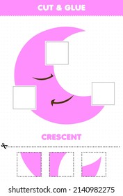 Education game for children cut and glue cut parts of cute cartoon geometric shape crescent and glue them printable worksheet