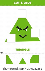 Education game for children cut and glue cut parts of cute cartoon geometric shape triangle and glue them printable worksheet