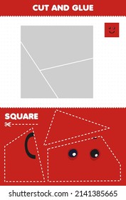 Education game for children cut and glue puzzle cut parts of cute cartoon geometric shape square and glue them printable worksheet