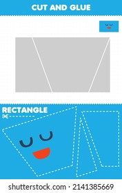 Education game for children cut and glue puzzle cut parts of cute cartoon geometric shape rectangle and glue them printable worksheet