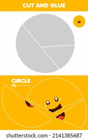 Education game for children cut and glue puzzle cut parts of cute cartoon geometric shape circle and glue them printable worksheet