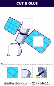 Education game for children cut and glue cut parts of cute cartoon solar system satellite and glue them printable worksheet