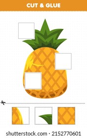 Education game for children cut and glue cut parts of cartoon fruit pineapple and glue them printable worksheet