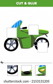 Education game for children cut and glue cut parts of cute cartoon transportation motorbike and glue them printable worksheet