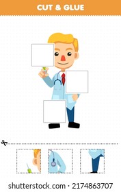Education game for children cut and glue cut parts of cute cartoon doctor profession and glue them printable worksheet