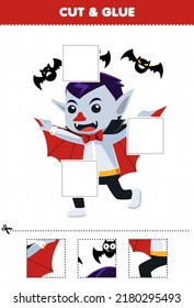 Education game for children cut and glue cut parts of cute cartoon dracula costume and glue them halloween printable worksheet