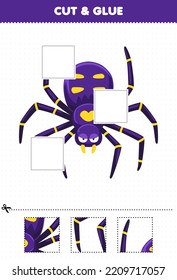 Education game for children cut and glue cut parts of cute cartoon purple spider and glue them printable bug worksheet