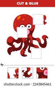 Education game for children cut and glue cut parts of cute cartoon octopus and glue them printable underwater worksheet