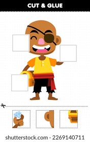 Education game for children cut and glue cut parts of cute cartoon bald character and glue them printable pirate worksheet