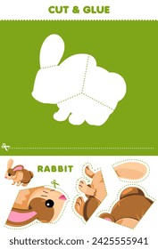 Education game for children cut and glue puzzle of cute rabbit picture printable pet worksheet