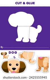 Education game for children cut and glue puzzle of cute dog picture printable pet worksheet