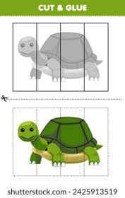 Education game for children cut and glue with cute cartoon turtle printable pet worksheet