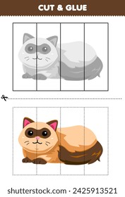Education game for children cut and glue with cute cartoon cat printable pet worksheet