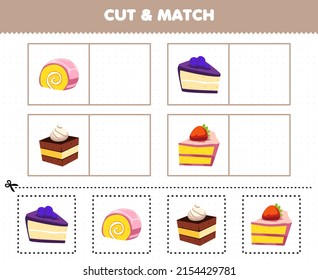Education game for children cut and match the same picture of cartoon food cake printable worksheet