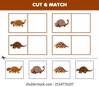 Education game for children cut and match the same picture of cute cartoon prehistoric hard skin dinosaur