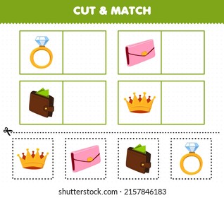Education game for children cut and match the same picture of cartoon wearable clothes ring wallet crown