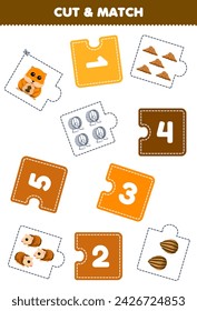 Education game for children cut piece of puzzle and match by number of cute hamster stuff pet worksheet