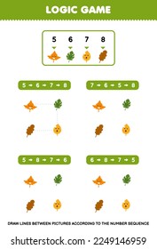Education game for children draw lines according to the number sequences of cute cartoon leaf pictures printable nature worksheet
