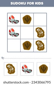 Education game for children easy sudoku for kids with cute cartoon fossil dinosaur egg footprint printable prehistoric dinosaur worksheet