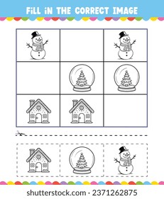 Education game for children Fill In The Correct Image of a Christmas Theme