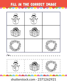 Education game for children Fill In The Correct Image of a Christmas Theme
